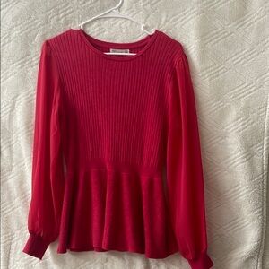 89th & Madison Pink Ribbed Peplum Blouse